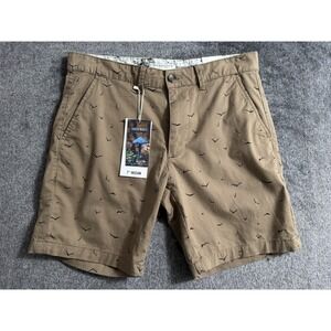 Denim Flower Shorts Mens 30 Chino Khaki‎ Cotton Power Stretch Birds 7" Inseam